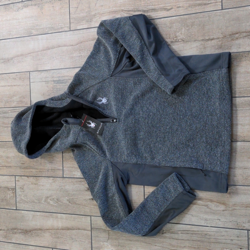 NWT Spyder Gray Fleece Lined Quarter Zip Hoodie Pullover Sweater/Sweatshirt